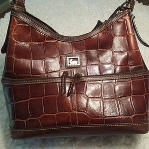 Dooney & Bourke Brown Leather Crocodile Embossed